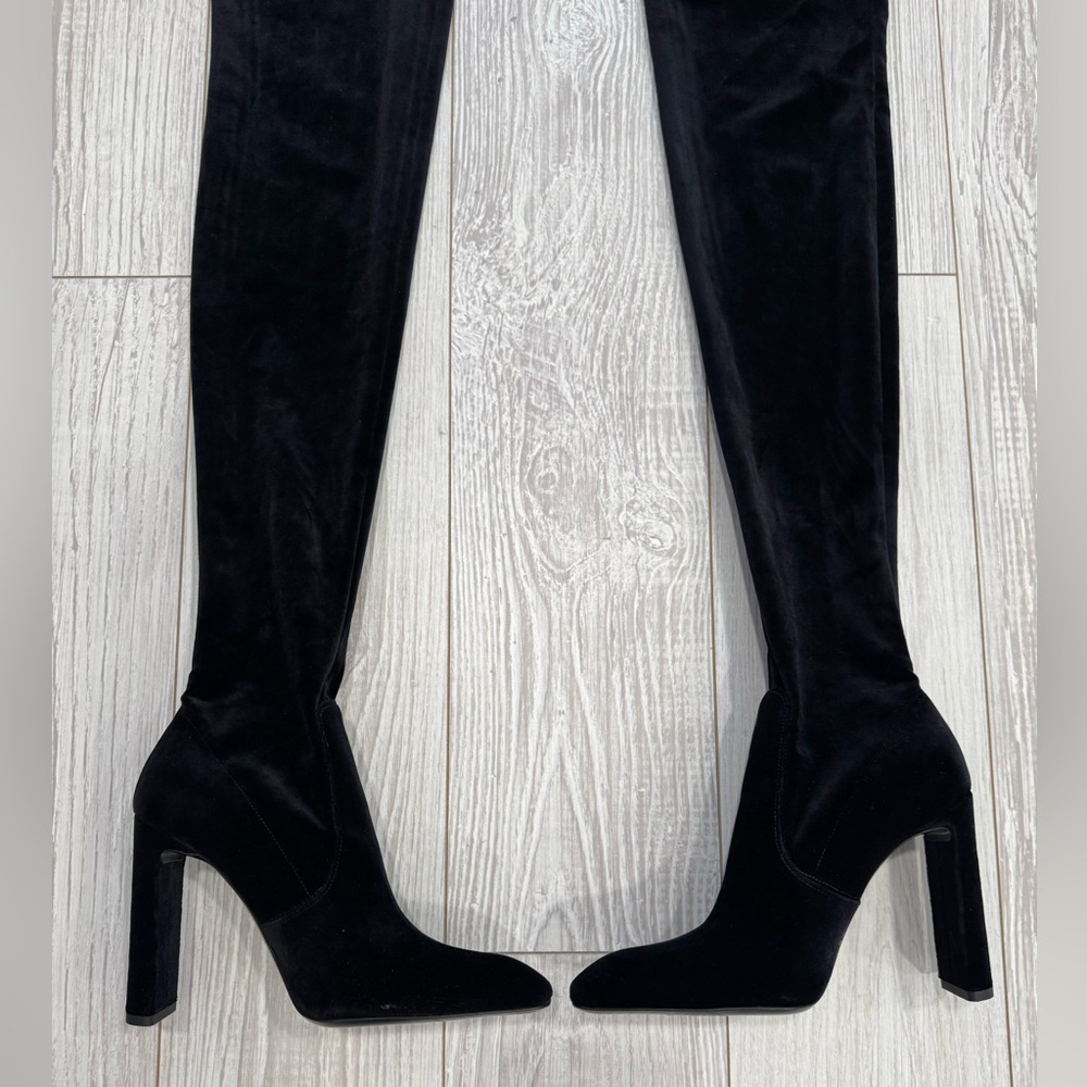 SAINT LAURENT Black Soft Velvet over-the-knee boots 105mm heel - Picture 5 of 15
